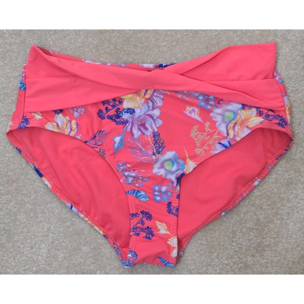 Nine West Twist Tie High Waist Swim Bottoms Women's M Coral‎ Floral NWT